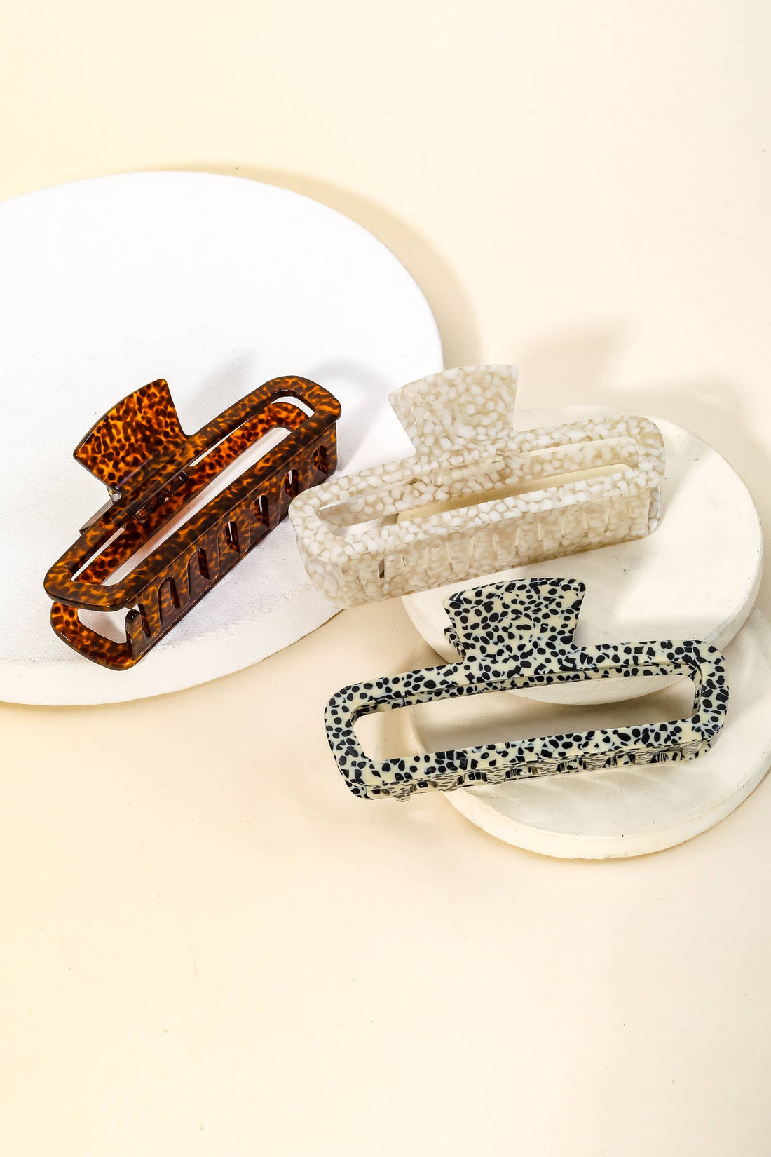 Assorted Acetate Pattern Rectangle Hair Claw Set: MULTI