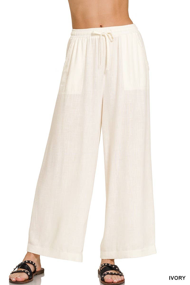 Wide-leg Linen Blend Pants - Ivory