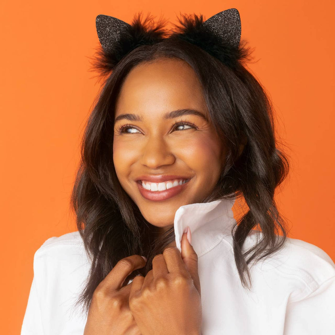 Satin Cat Ears Headband - Black Glitter