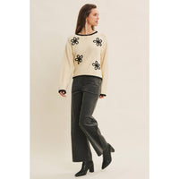 Floral Applique Sweater - Natural