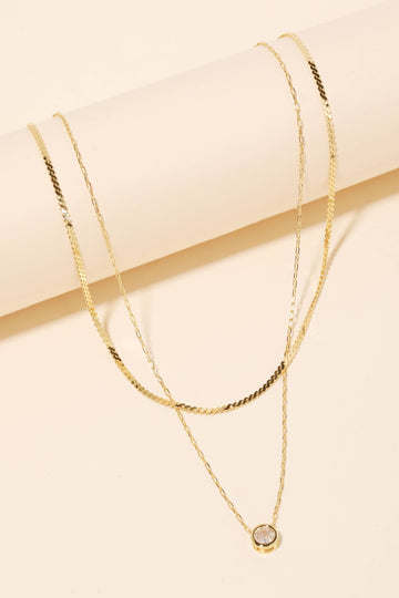 Layered Crystal Stud Pendant Necklace