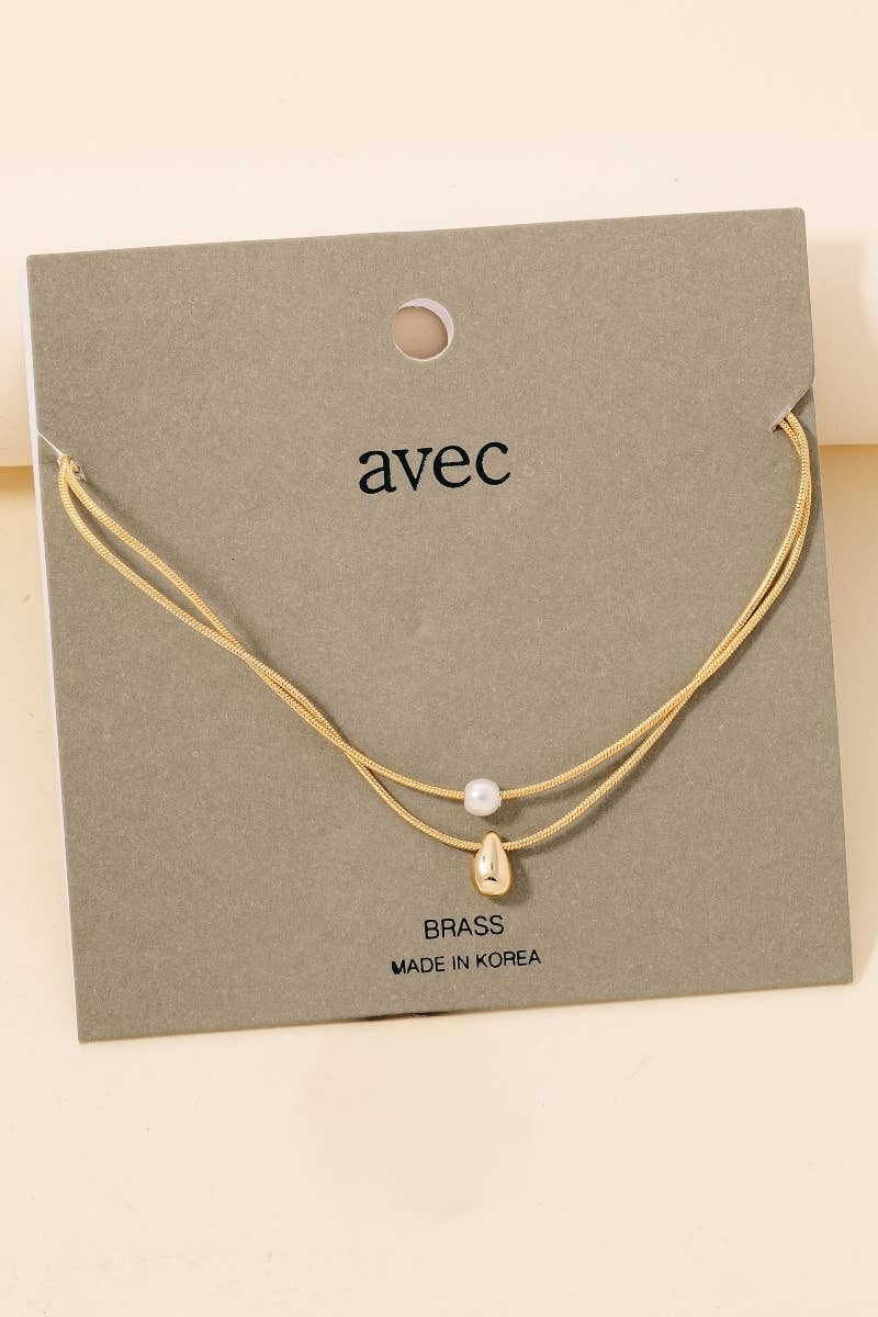 Pearl And Tear Charm Layered Chain Necklace