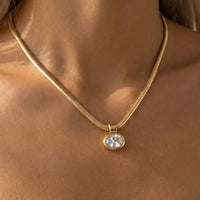 Oval Bezel Snake Chain Necklace: SIlver