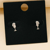 Gold Dipped Cubic Zirconia And Pearl Champagne Glass Stud Earrings