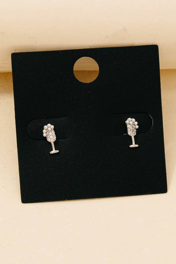 Gold Dipped Cubic Zirconia And Pearl Champagne Glass Stud Earrings