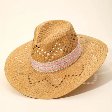 Patterned Brim Sun Hat - Tan