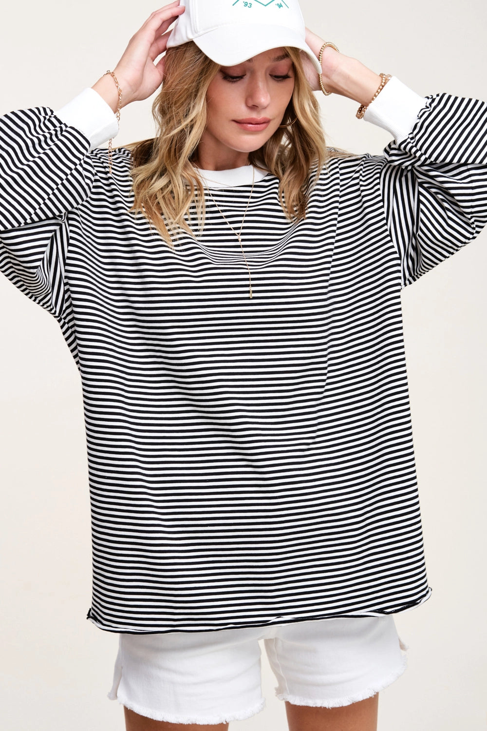 Oversized Striped Long Sleeve Shirt - Black
