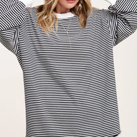 Oversized Striped Long Sleeve Shirt - Black