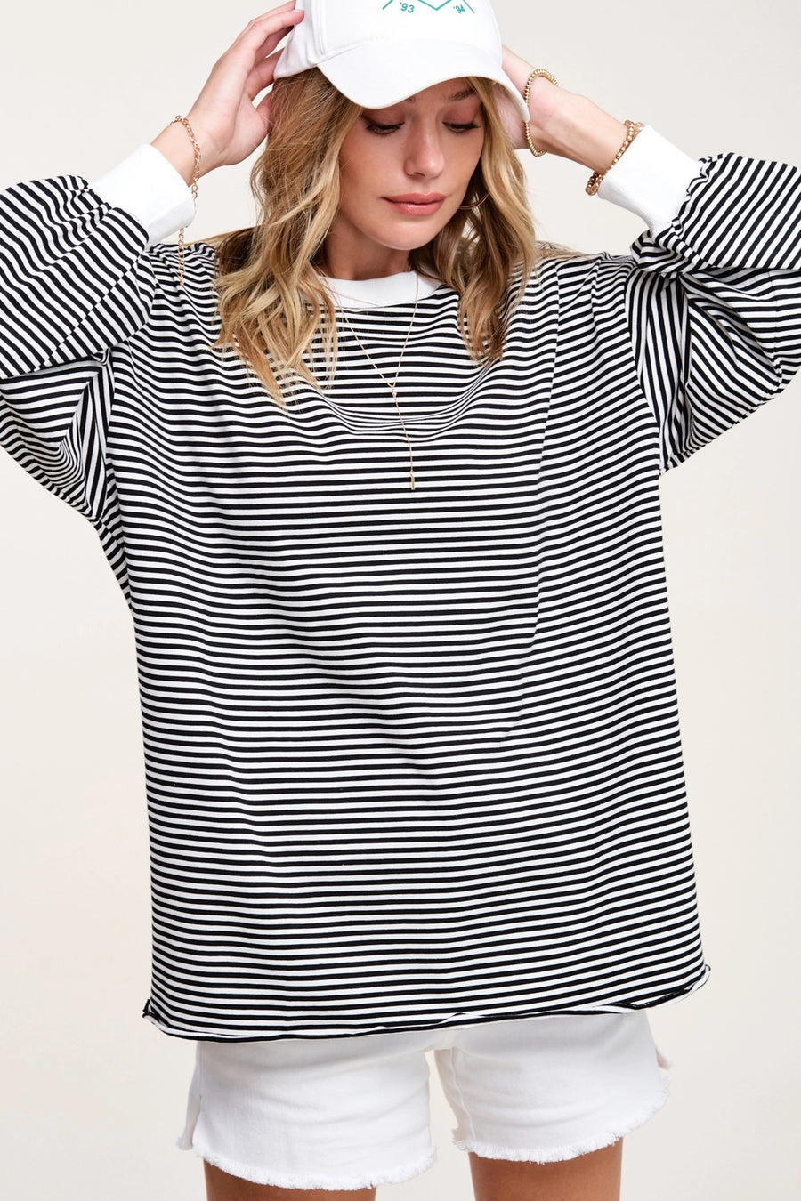 Oversized Striped Long Sleeve Shirt - Black