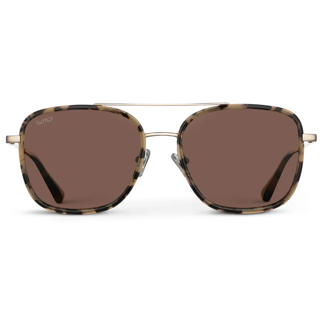 Gia - Women's Square Aviator Polarized Sunglasses - Beige Tortoise/Brown Lens