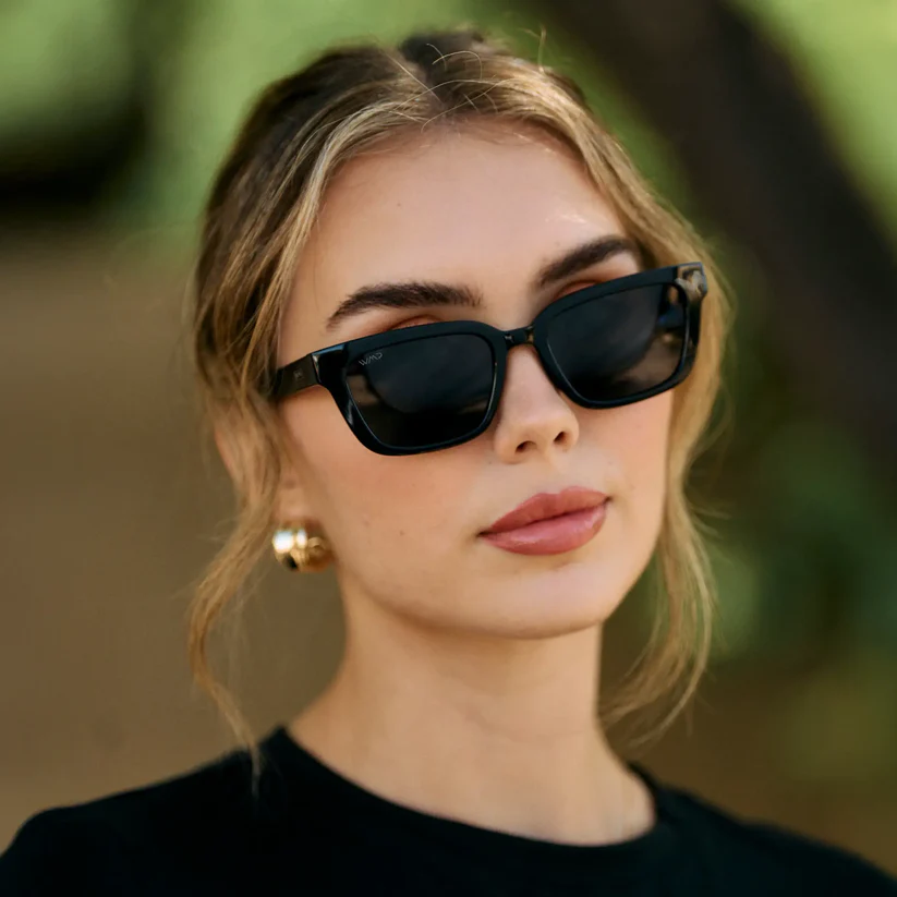 Vivian - Women’s Rectangular Polarized or Tinted Sunglasses - Black