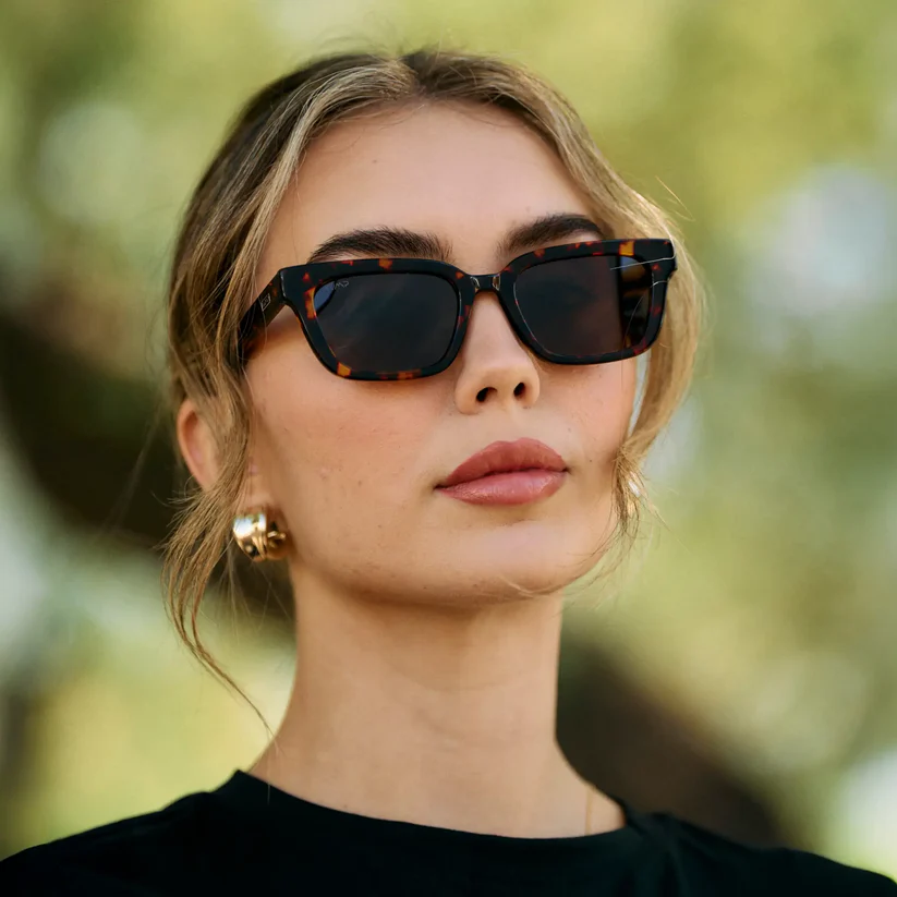Vivian - Women’s Rectangular Polarized or Tinted Sunglasses - Ember Tortoise/Dark Brown