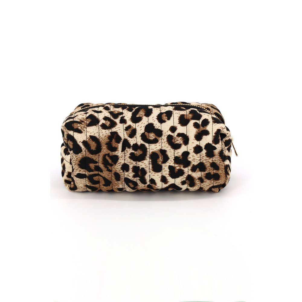 Quilted Leopard Print Zip Cosmetic Pouch: leopard