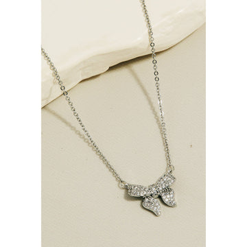 Pave Bow Ribbon Charm Necklace
