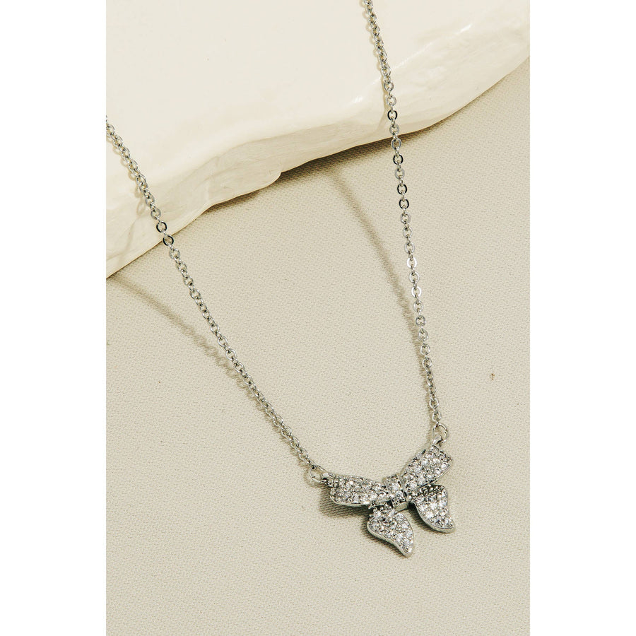 Pave Bow Ribbon Charm Necklace