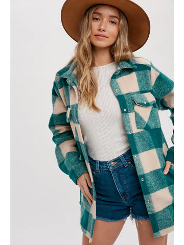 Plaid Brushed Flannel Shacket - Green