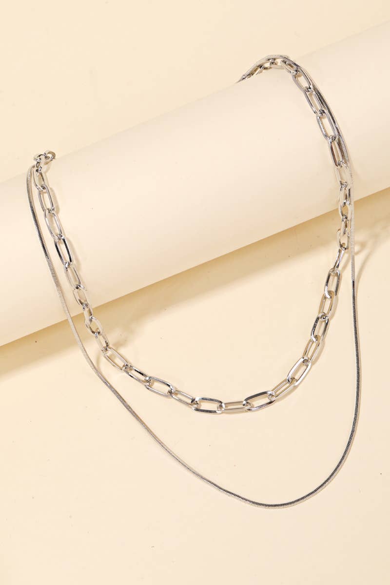 Double Chain Layered Necklace - Gold