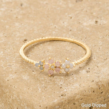 Delicate Gold Dipped Cubic Zirconia Floral Ring