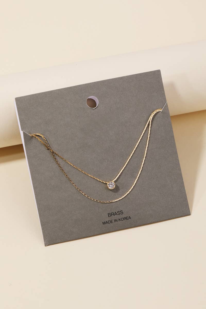 Layered Chain Stud Charm Necklace