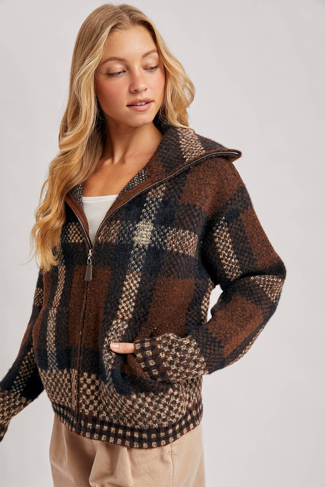 Plaid Knit Jacket