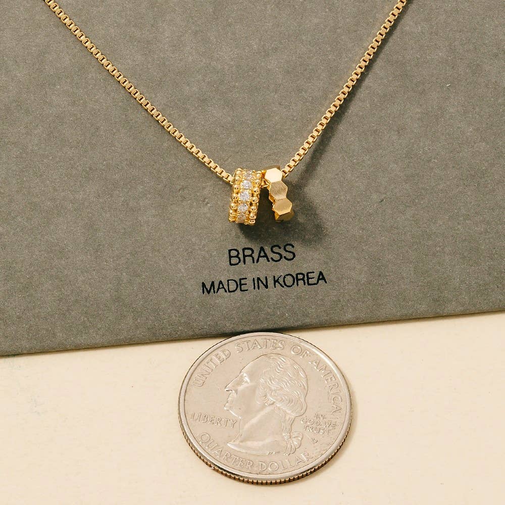 Pave And Geometric Ring Charms Chain Necklace