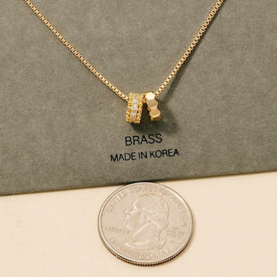 Pave And Geometric Ring Charms Chain Necklace