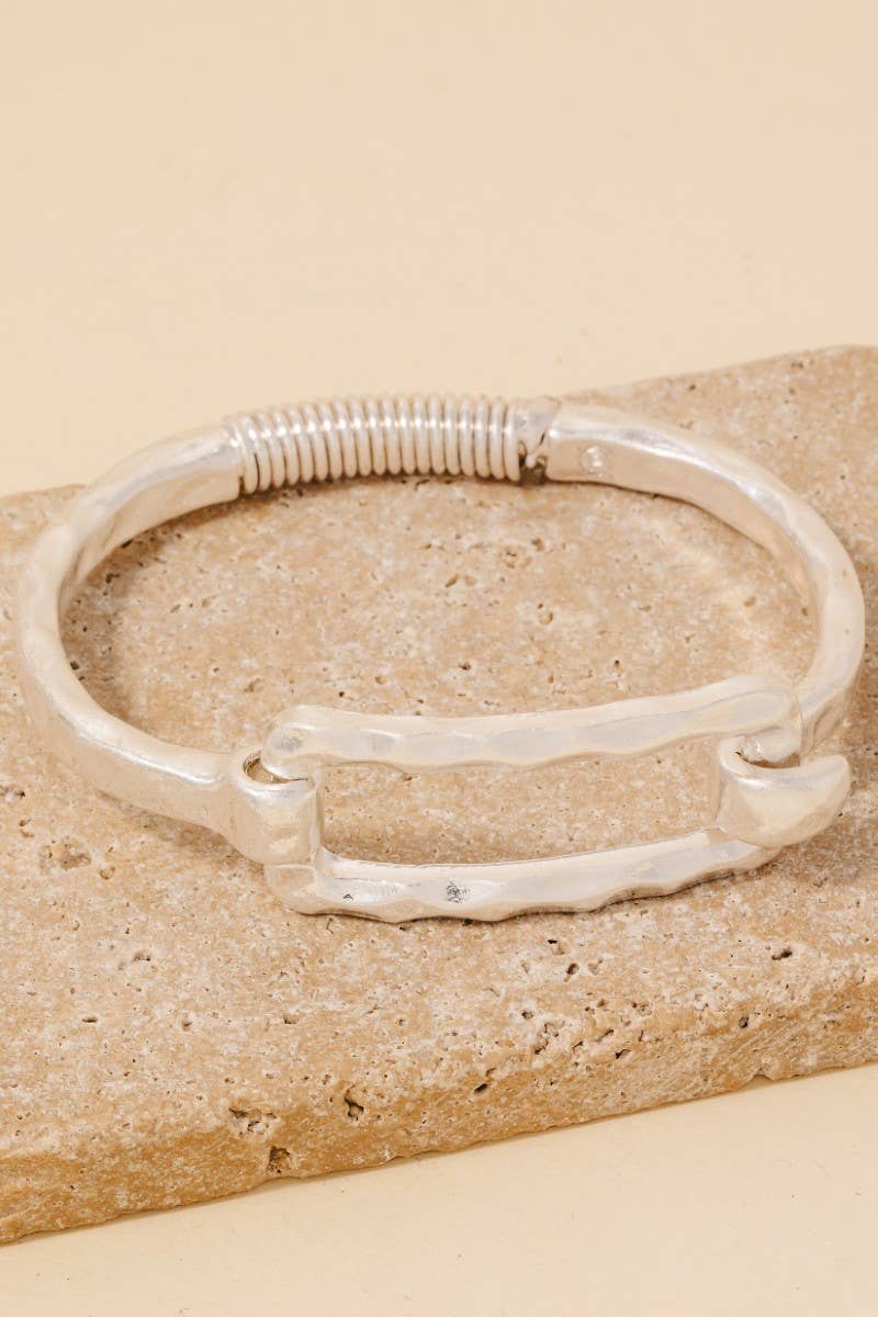 Hammered Rectangle Coil Spring Hook Bangle Bracelet