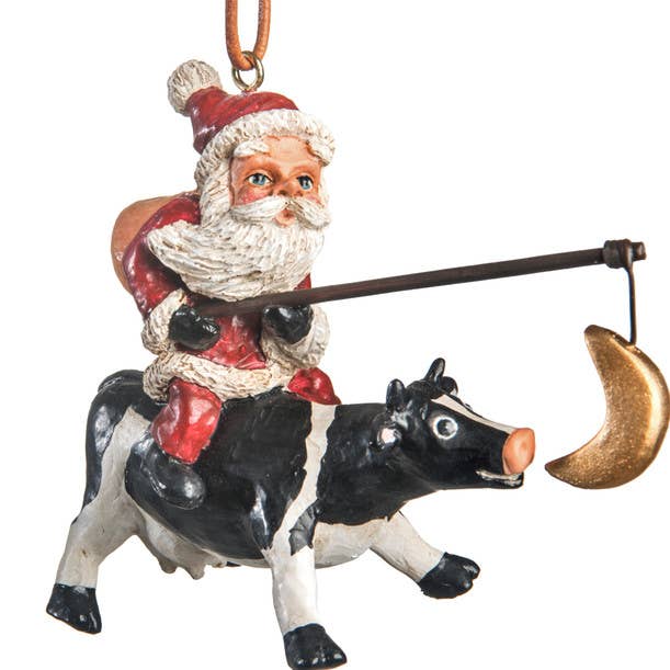 Santa With Cow Ornament