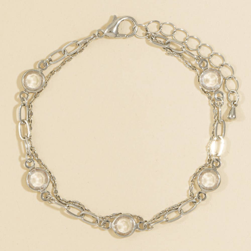 Layered Bezel Crystal Station Bracelet: Rhodium Crystal