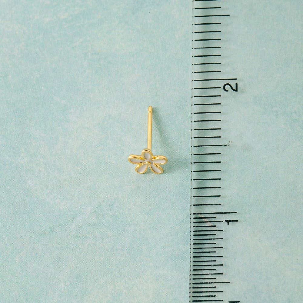 Mini Cz Enamel Flower Stud Earrings: Gold