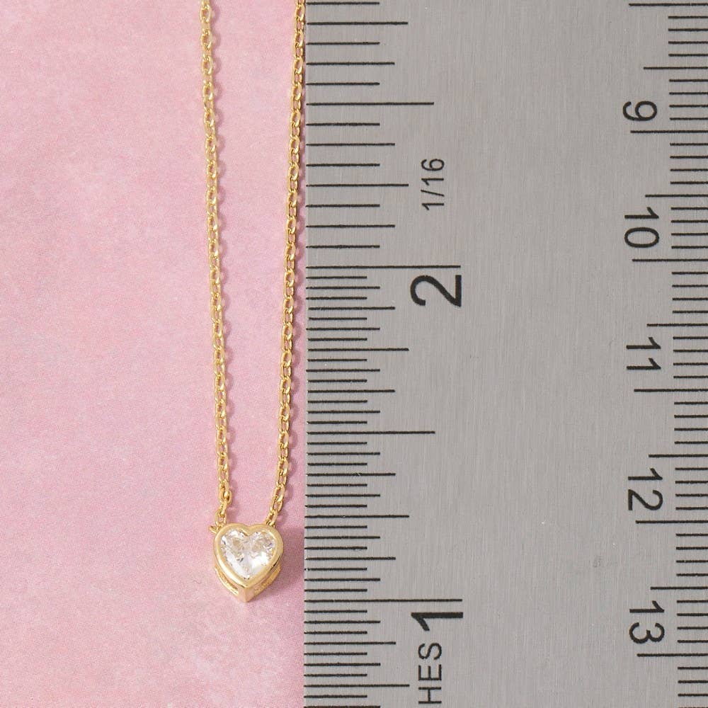Heart Cz Pendant Chain Necklace: Silver