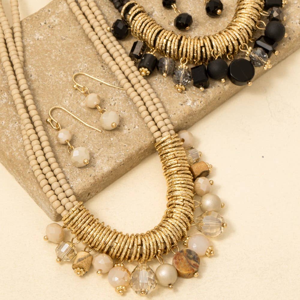 Mixed Beaded Layered Statement Necklace Set