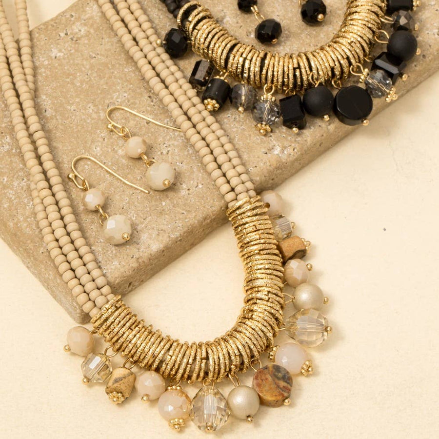 Mixed Beaded Layered Statement Necklace Set