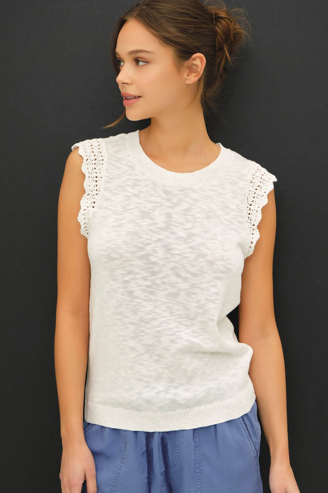Crochet Ruffle Top - White