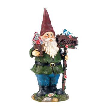 Solar Powered Gnome Welcome Statue