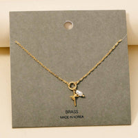 Pearl And Cross Charms Dainty Chain Necklace