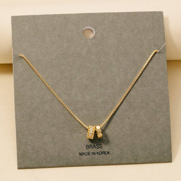 Pave And Geometric Ring Charms Chain Necklace