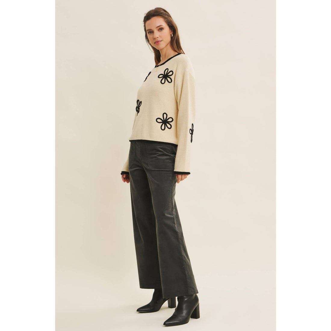 Floral Applique Sweater - Natural
