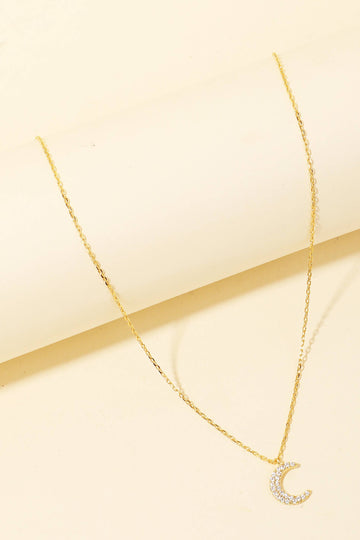 Cubic Zirconia Pave Moon Pendant Chain Necklace