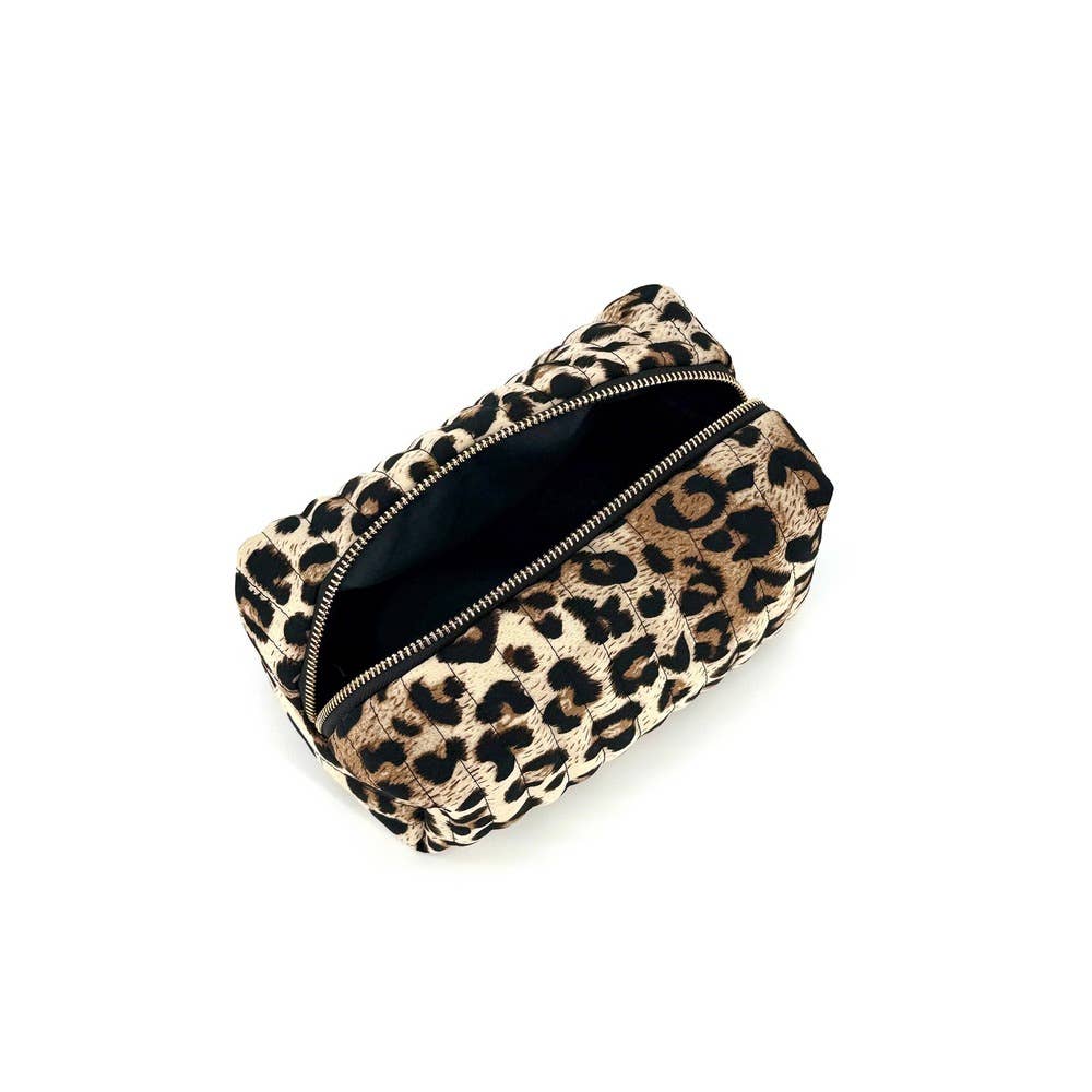 Quilted Leopard Print Zip Cosmetic Pouch: leopard