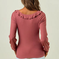 Scoop Neck Ruffle Top - Marsala