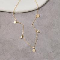 Disc And Cubic Zirconia Drop Charm Necklace: Gold