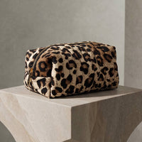 Quilted Leopard Print Zip Cosmetic Pouch: leopard
