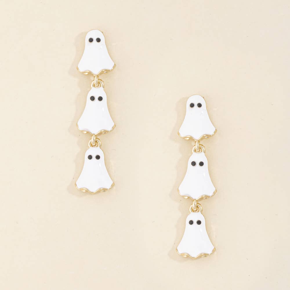 Halloween Triple Ghost Enamel Drop Earrings
