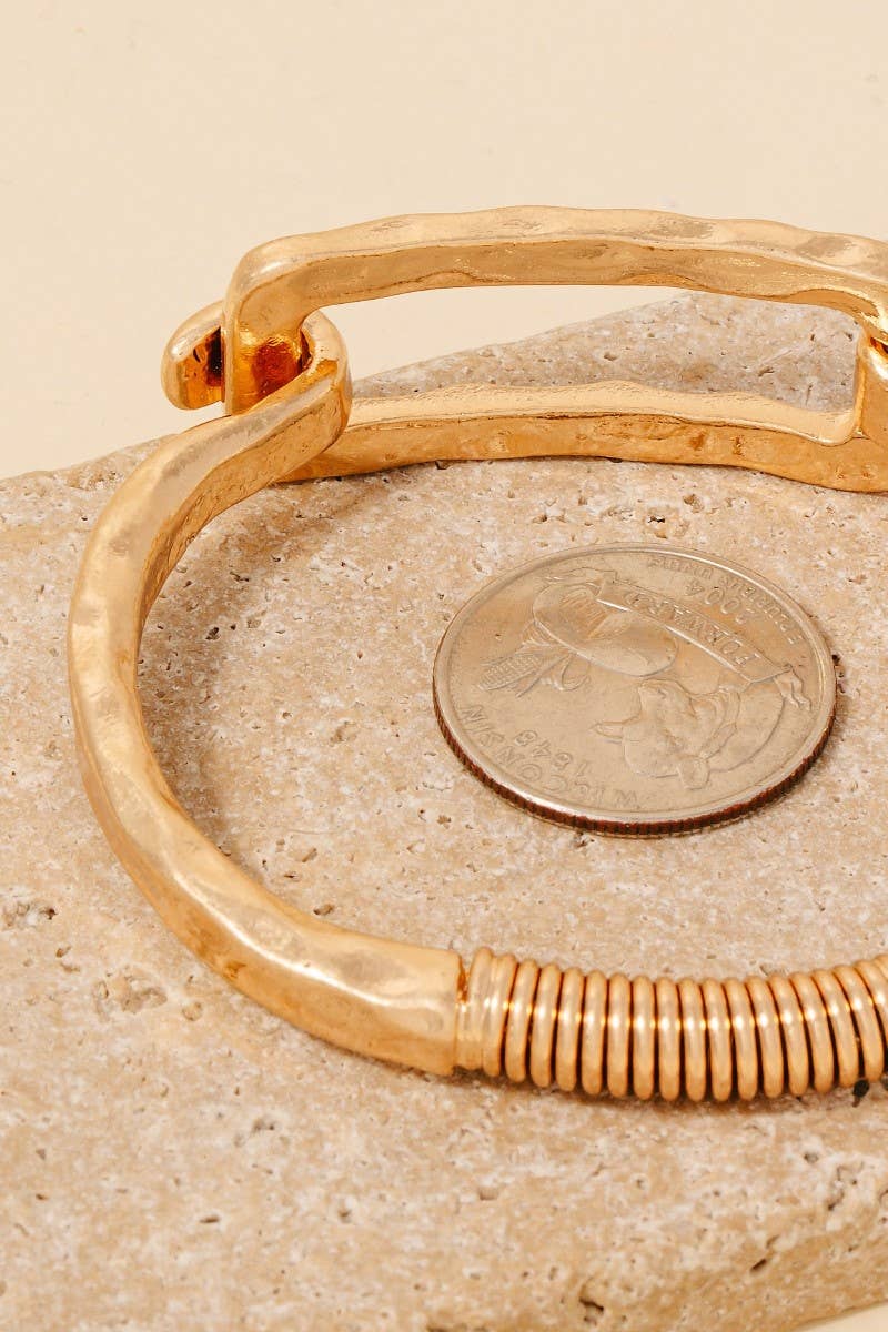 Hammered Rectangle Coil Spring Hook Bangle Bracelet