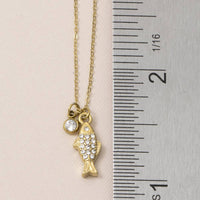 Stainless Steel Pave Cz Fish Pendant Necklace: Gold
