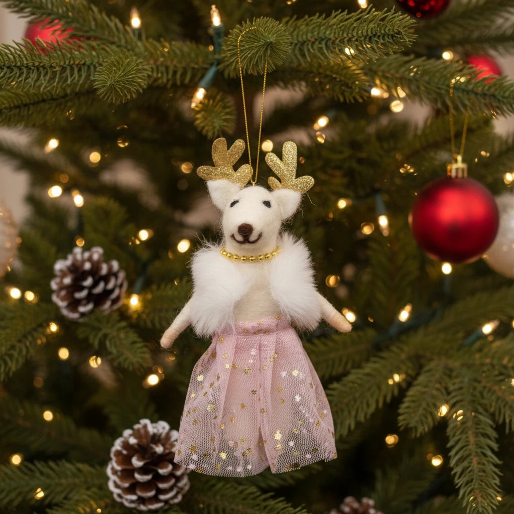 Pink and Gold Glam Deer Felted Ornament