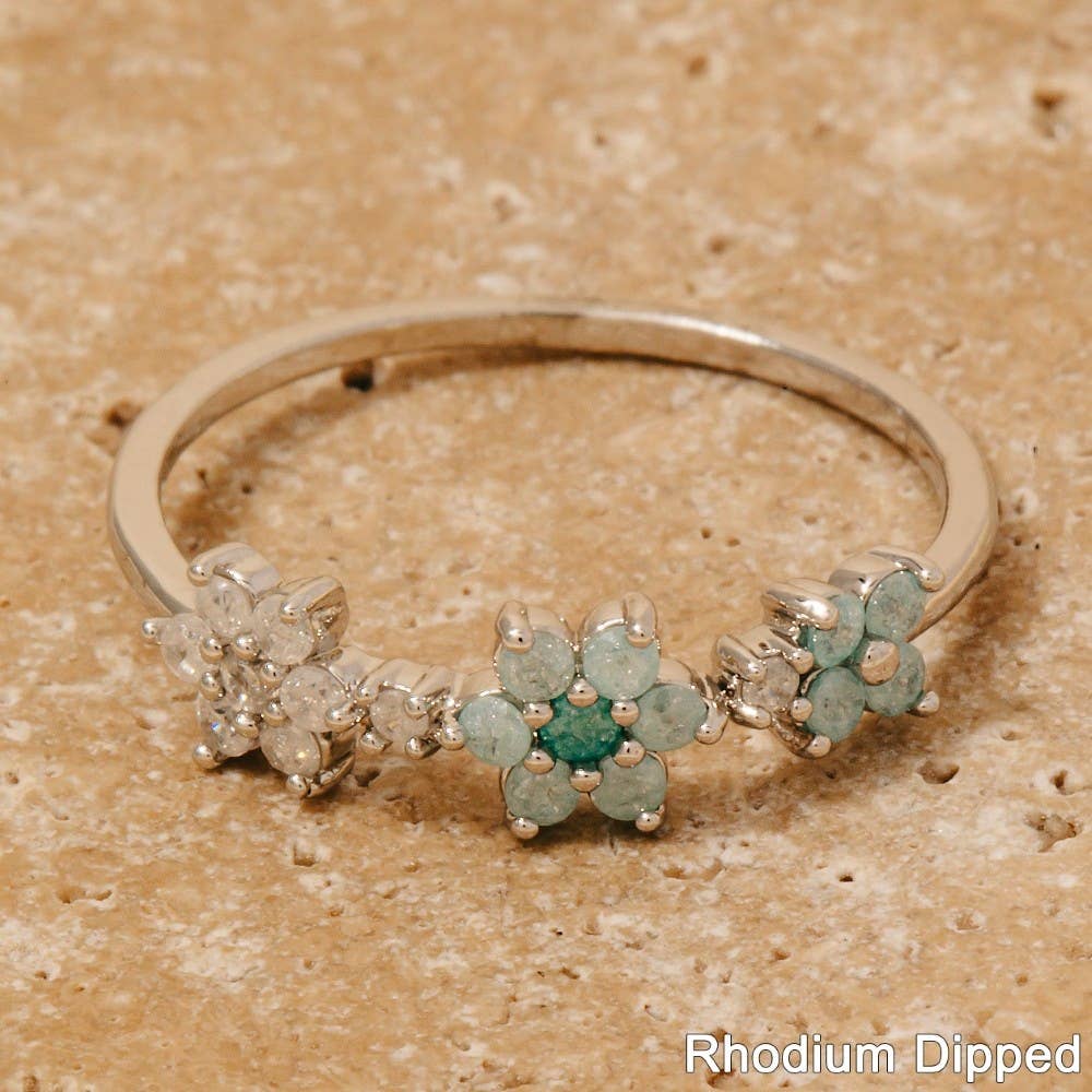 Triple Cubic Zirconia Flowers Dainty Band Ring