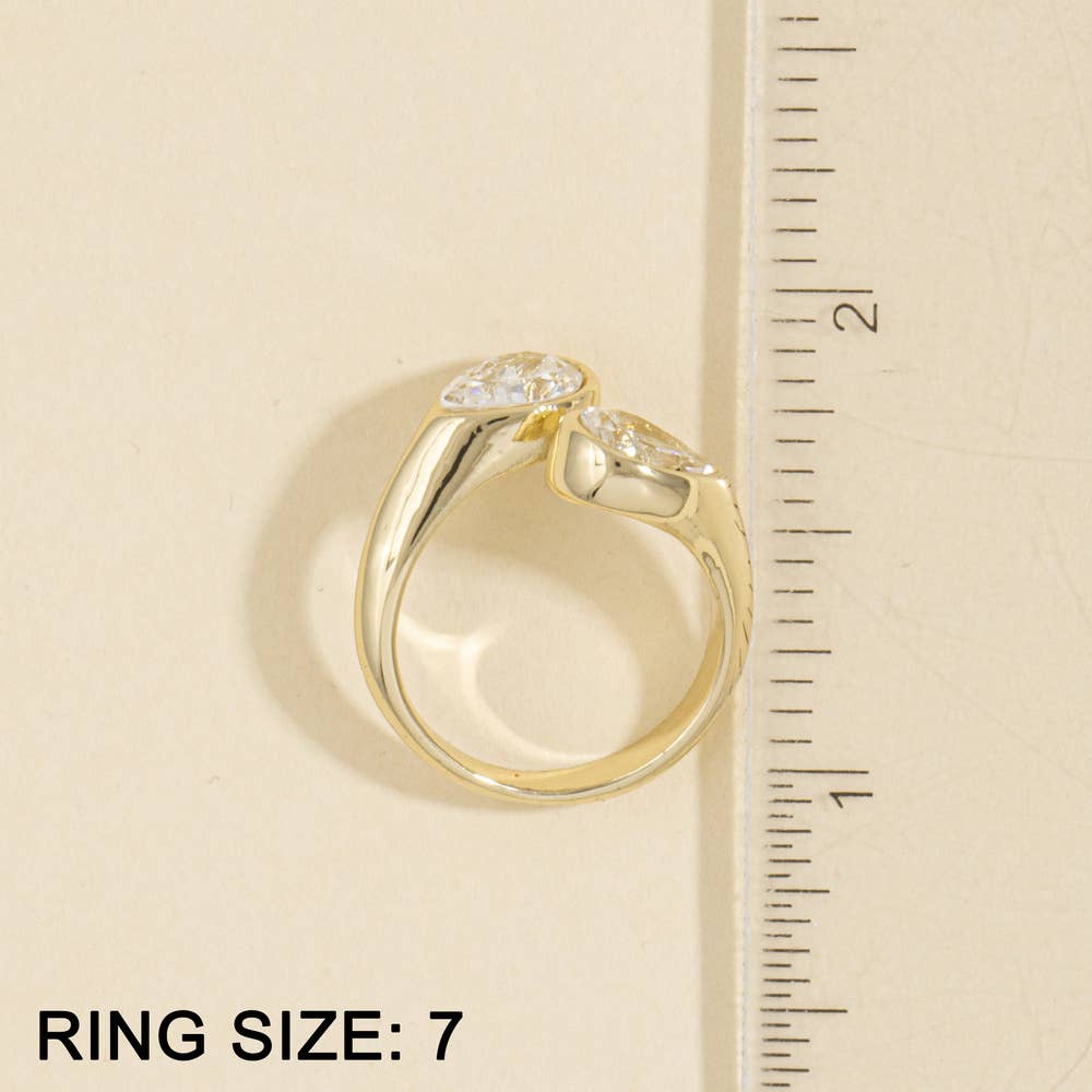 Double Pear Bezel Open Ring: Gold / Cubic Zirconia