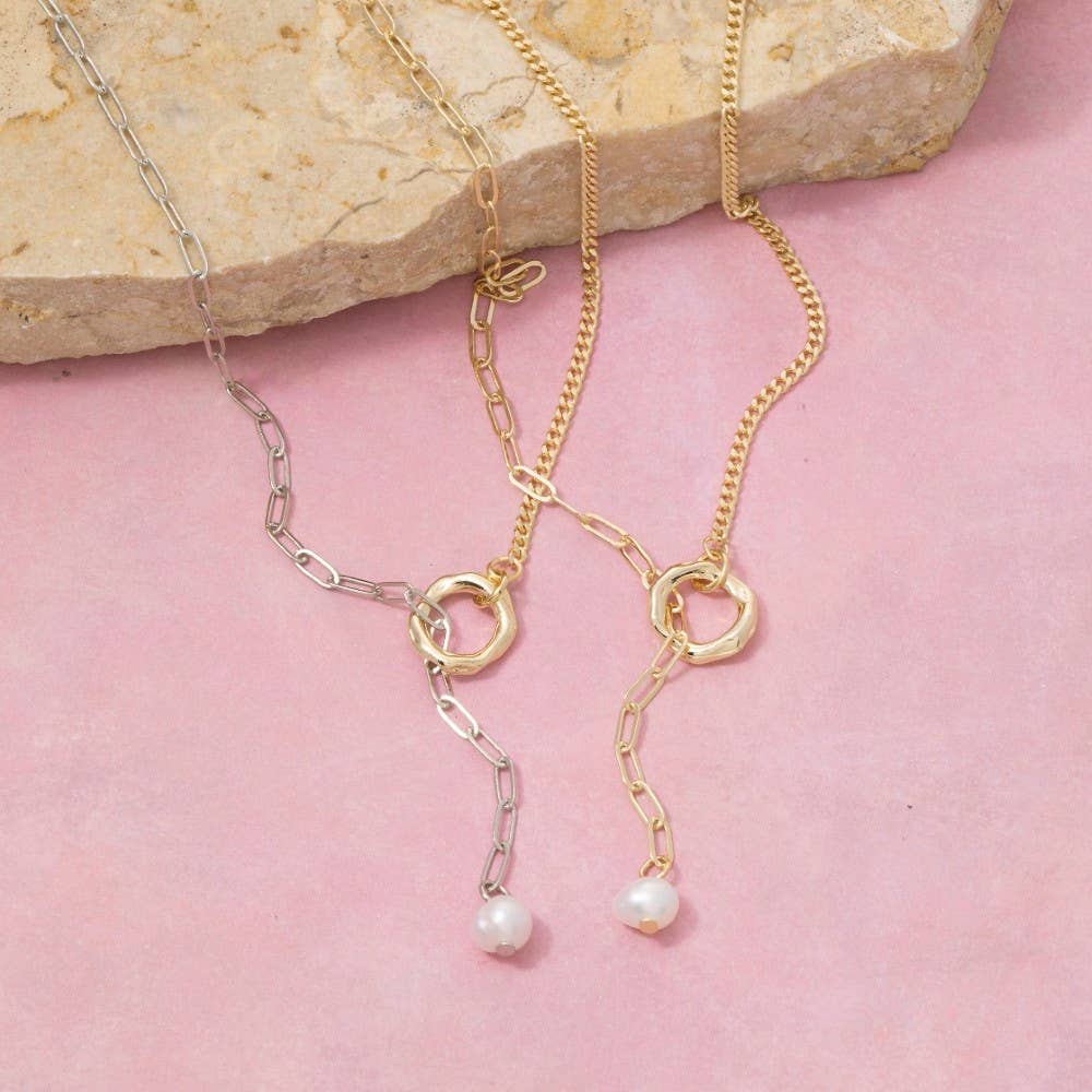 Pearl Drop Ring Lariat Y-Necklace